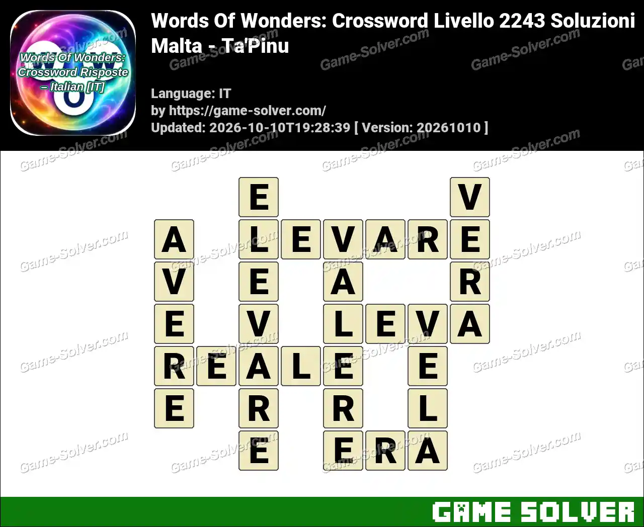 Words Of Wonders: Crossword Livello 2243 Soluzioni – Malta – Ta’Pinu